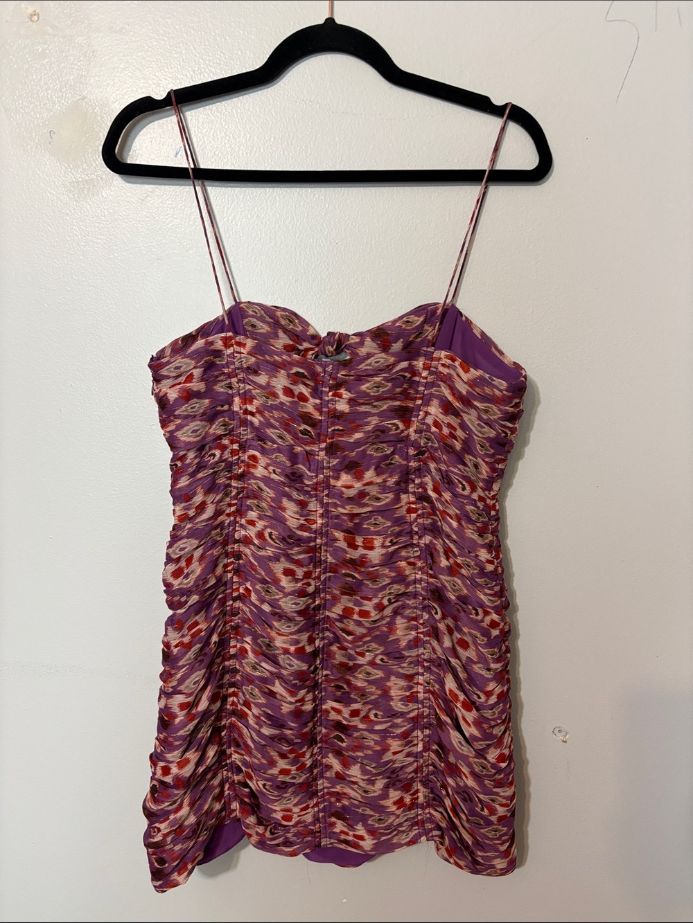 Zara Purple Abstract Ruched Cutout Mini Dress M - Picture 5 of 5